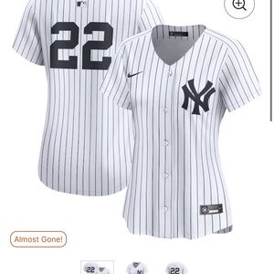 Yankees Nike White and Navy Striped Baseball Jersey